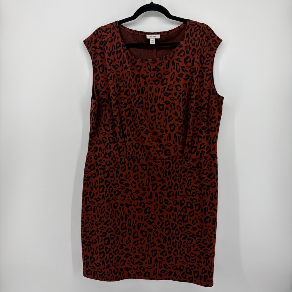Nine West Womens‎ XXL Rust Brown Leopard Print Sleeveless Sheath Knit Dress